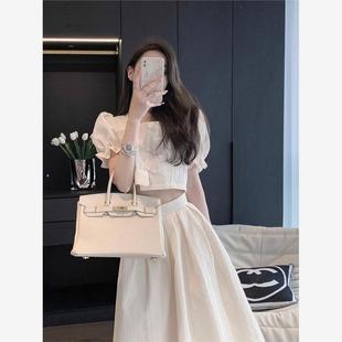 休闲套装女夏季2024新款时尚气质名媛小众高级感白色半身裙两件套