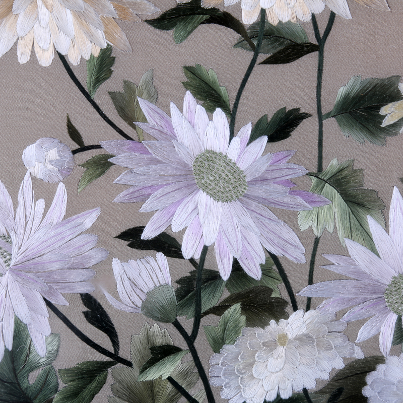 【韩玉琴落款】收藏级汴绣 丛菊图