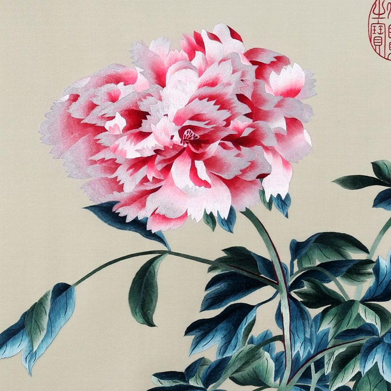 中国工美协会刺绣专委会委员 收藏级汴绣寿平清代牡丹