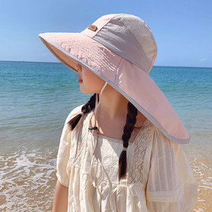 儿童海边防晒太阳帽男童帽子夏季透气遮脸护脖女童披肩大檐渔夫帽