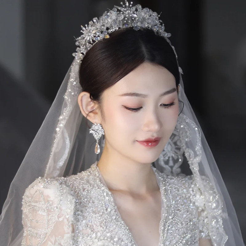 韩式奢华新娘头饰森系仙美水晶串珠皇冠高端大气公主婚纱造型发饰