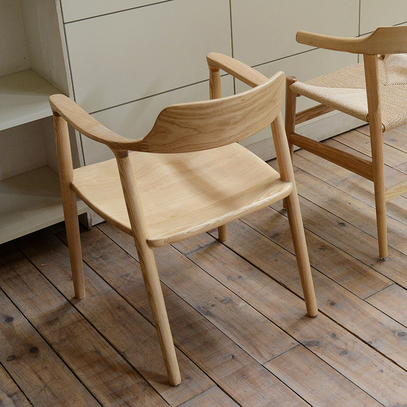 日式设计原木广岛椅纯实木餐椅休闲扶手椅白蜡木电脑椅书房书桌椅