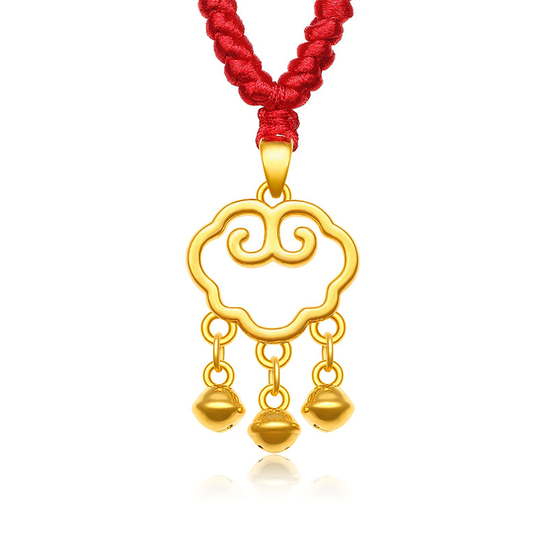 金锁长命锁婴儿铃铛锁黄金吊坠平安锁宝宝福锁满月礼9999纯金项链
