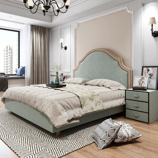 美式床布艺床主卧室简约现代双人床简美简欧床公主床北欧风格婚床