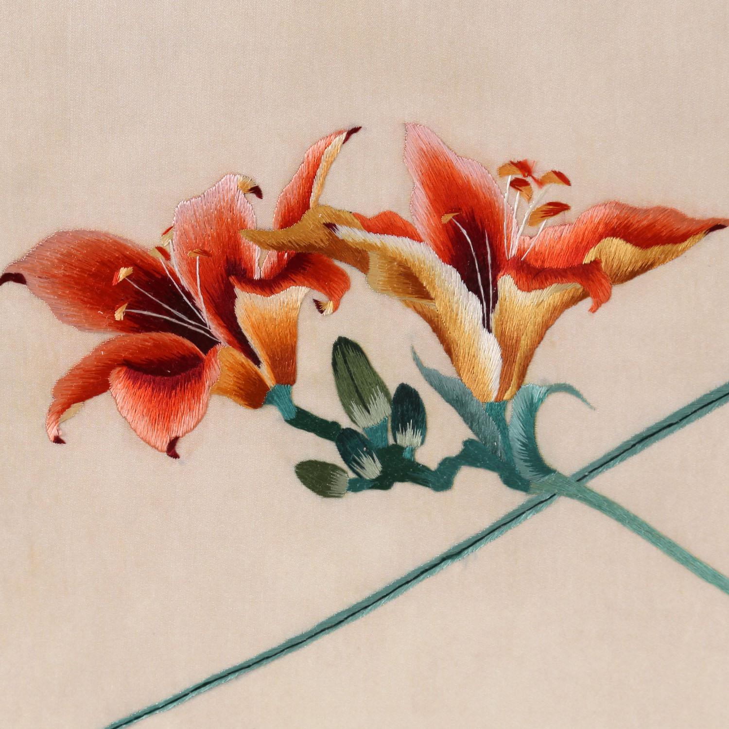 手工汴绣装饰画百合 大师刺绣 特色工艺品礼品