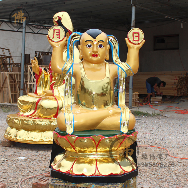 一折金童子_88厘米道教日月神像贴金童子仙树脂玻璃钢佛像神像风水