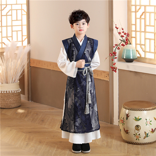 2021新款汉服男童中国风古代公子服儿童古装帅气黑色两件套演出服