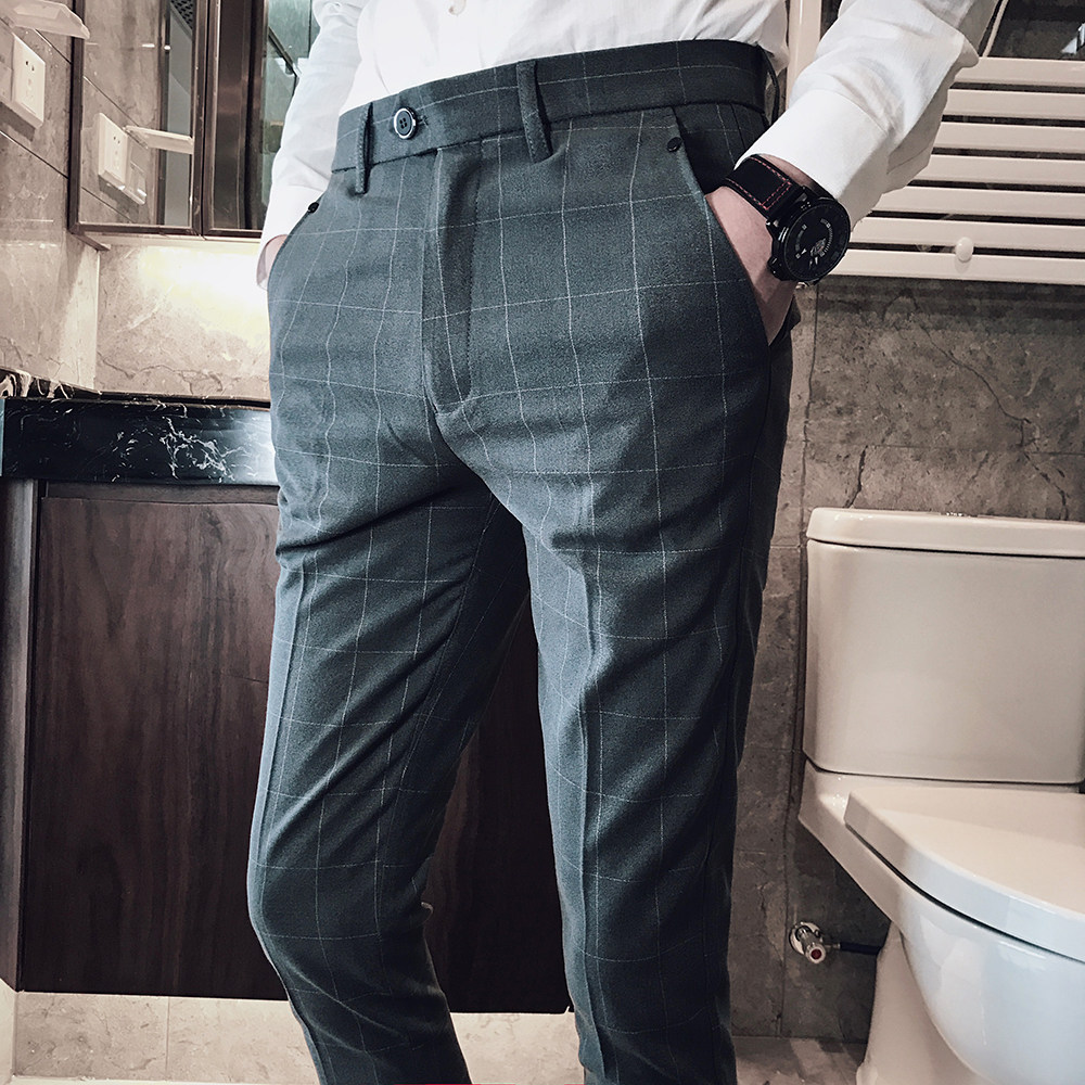 2018新款格子西裤小脚休闲男长裤b368-ok301-p65控88 室内2 视频