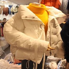 韩国东大门2016冬季新款纯色抽绳保暖棉服加厚休闲棉衣外套女上衣