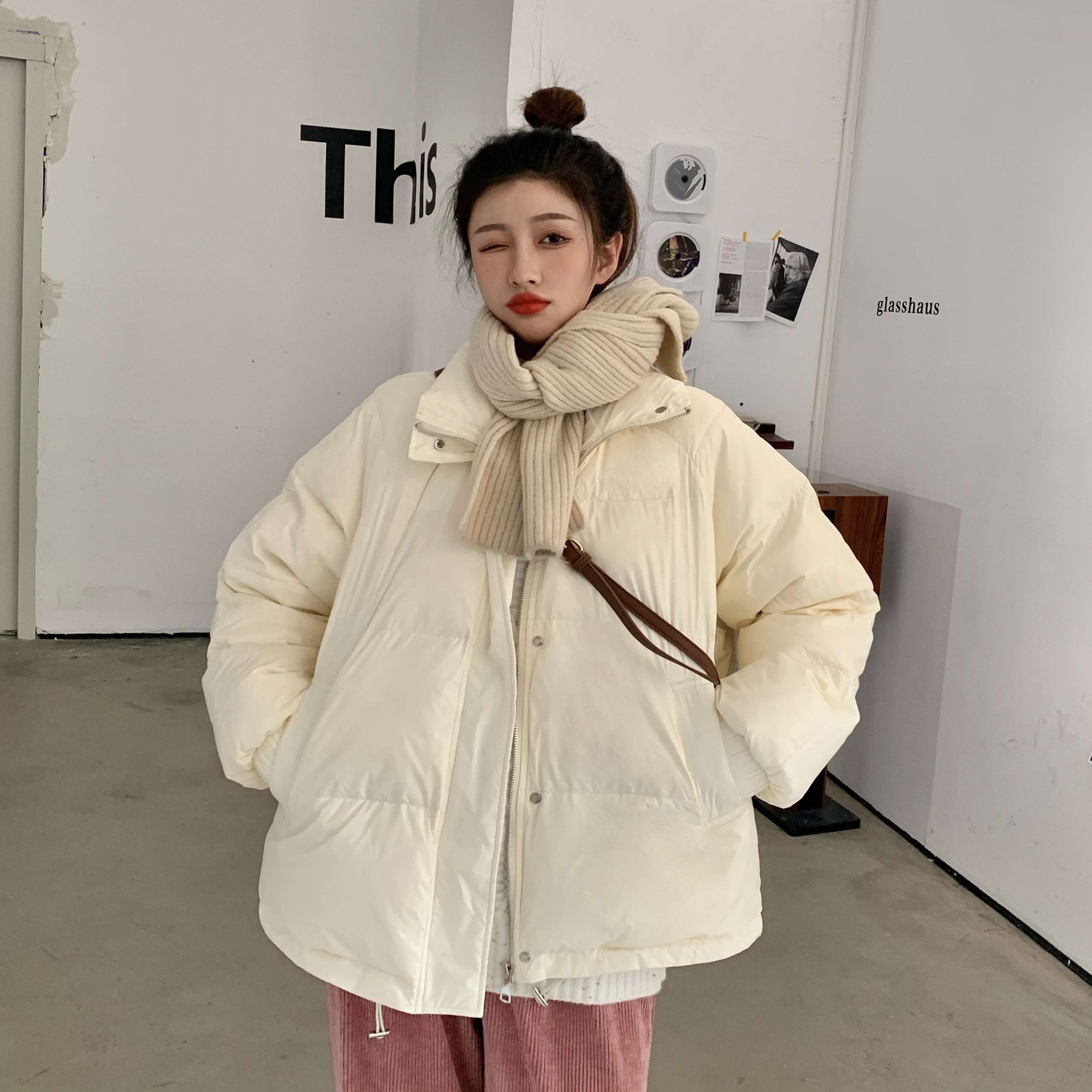 矮小个子145小码面包服外套女150韩版宽松珠光面短款羽绒棉服xs码