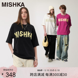 MISHKA大眼球潮牌2024夏季新品多巴胺街头宽松半袖短袖T恤男女