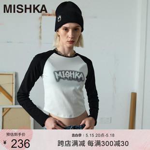 MISHKA美式女修身短款辣妹甜辣小上衣内搭打底衫插肩袖长袖T恤