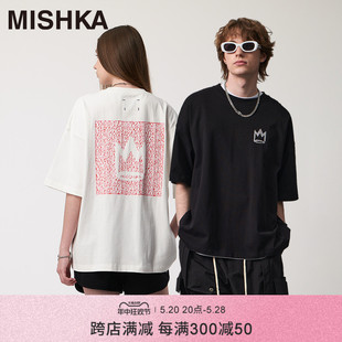 MISHKA美式潮牌高端重磅正肩夏季宽松上衣新款情侣装短袖T恤男女