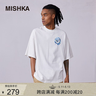 MISHKANYC美式潮牌品牌夏季短袖T恤男士女士圆领宽松显瘦打底纯棉