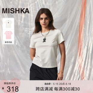 MISHKA夏季新款女辣妹风短款甜辣小上衣打底衫正肩美式短袖T恤