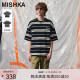 MISHKA2024新款条纹美式复古宽松休闲潮流纯棉重磅圆领短袖T恤男