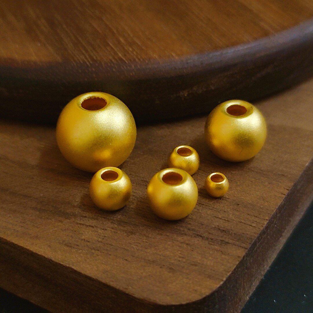 黄金古法金珠999足金散珠3d硬金3mm小金珠子单颗隔珠手串纯金手链