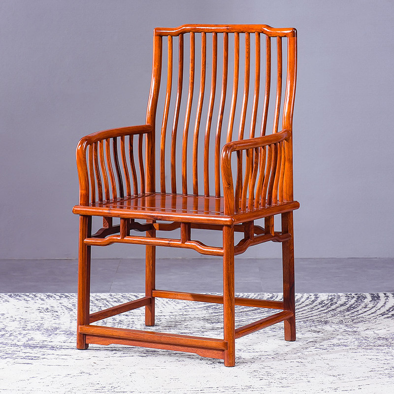 红木家具缅甸花梨木笔杆椅实木中式书椅茶椅大果紫檀梳背椅休闲椅