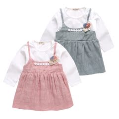 女宝宝连衣裙假两件0-1-2-3岁婴儿连衣裙纯棉百搭裙子春秋装女童