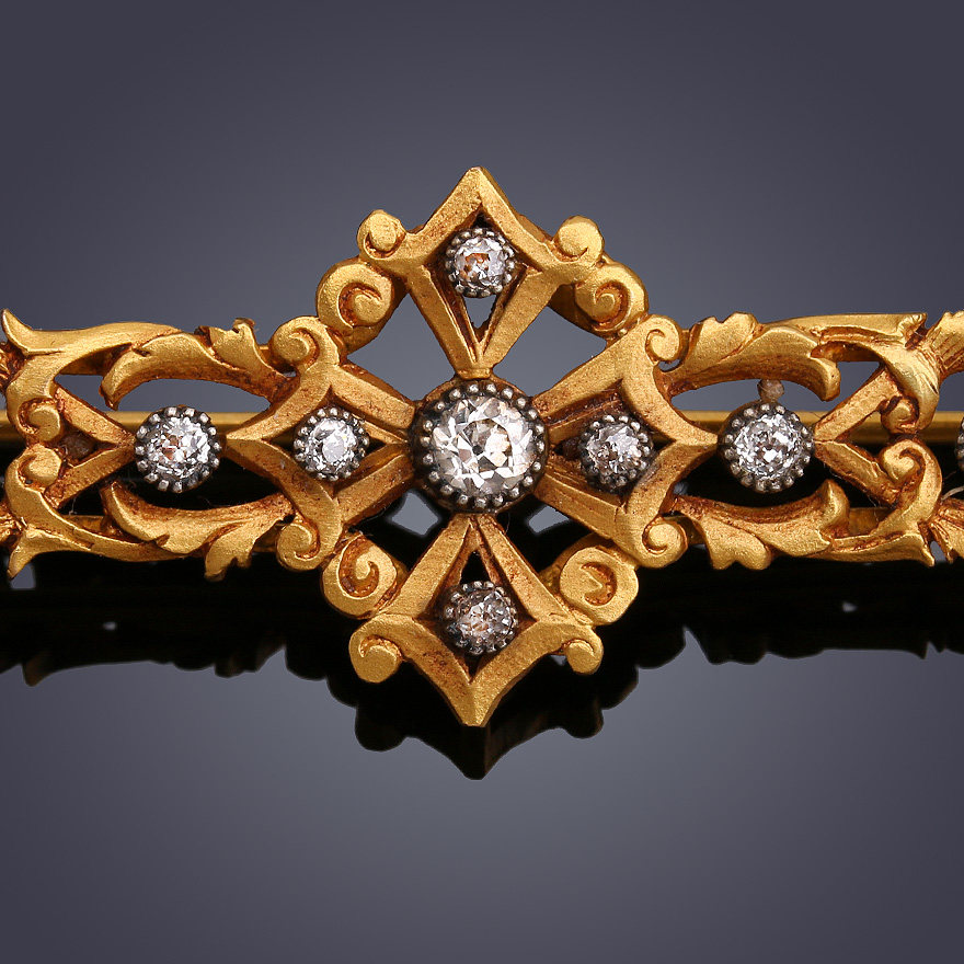 19世纪新艺术时期钻石黄金胸针 - 拍卖
