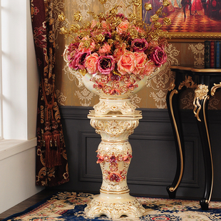 欧式罗马柱子摆件客厅高档奢华陶瓷落地大花瓶干插花玄关装饰花盆