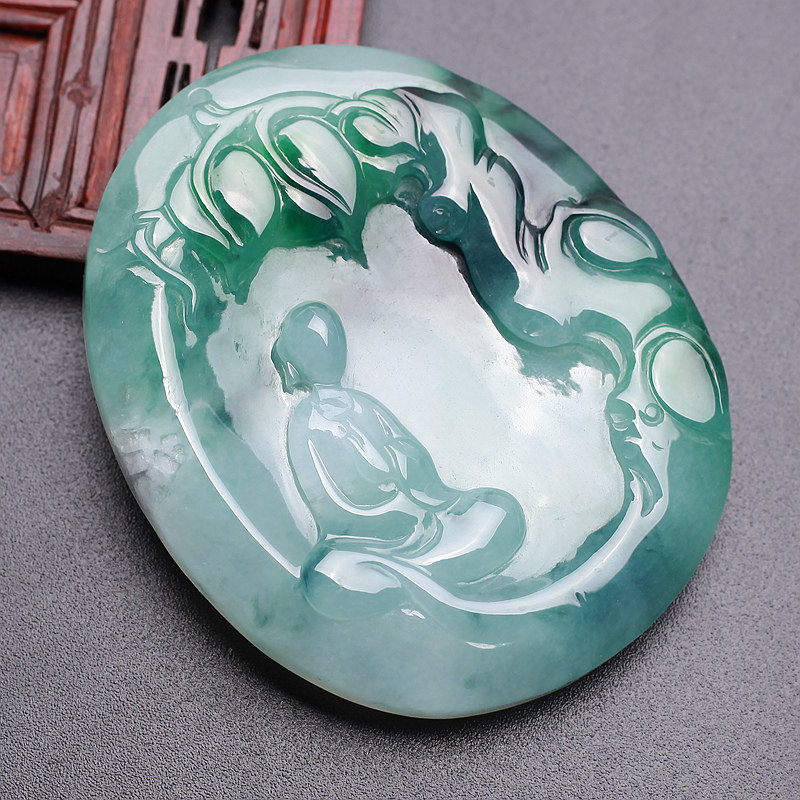 老坑糯种飘绿精工禅意悟道挂件 38.27g t2032