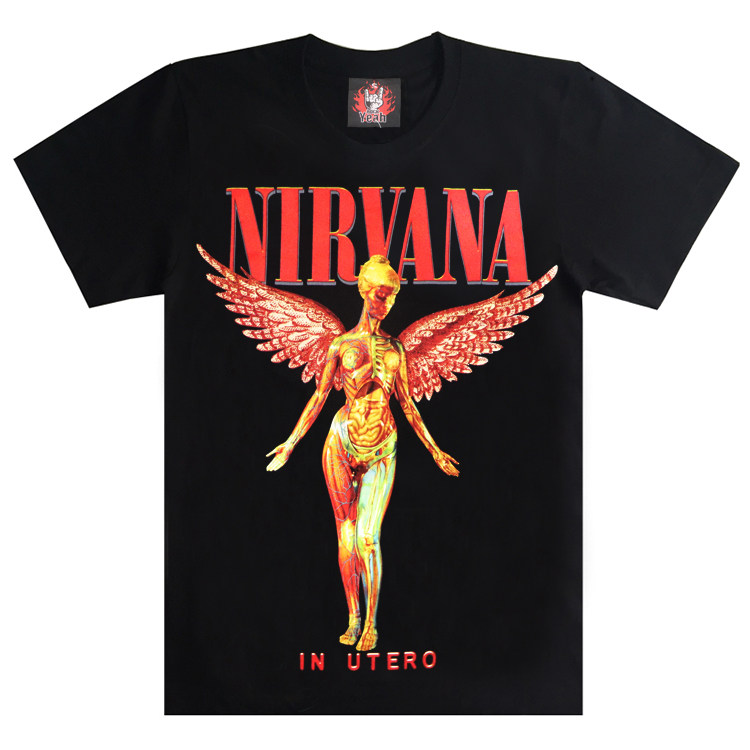 泰国潮牌涅槃乐队nirvana翅膀天使图案男士纯棉夏季短袖t恤宽松