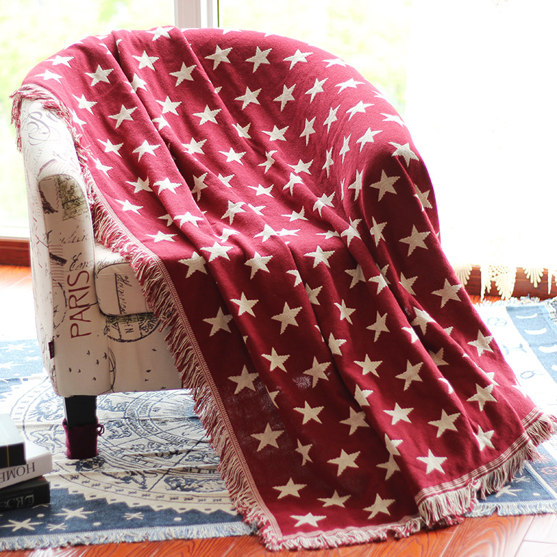 外贸出口美式星星毯子沙发垫沙发巾棉线毯装饰挂毯盖毯夏季毛毯