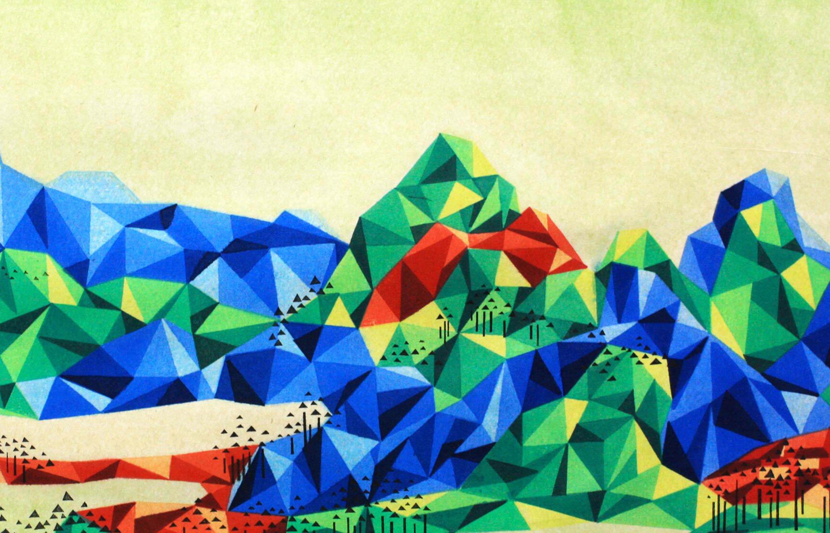 英国木版教育信托木版奖提名作品 曹欧《几何山水6》