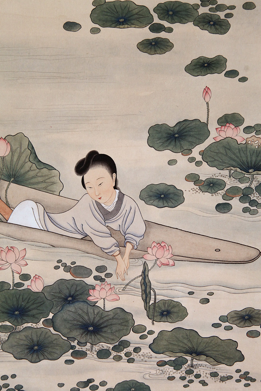 黄均(原装旧裱)《采莲图》