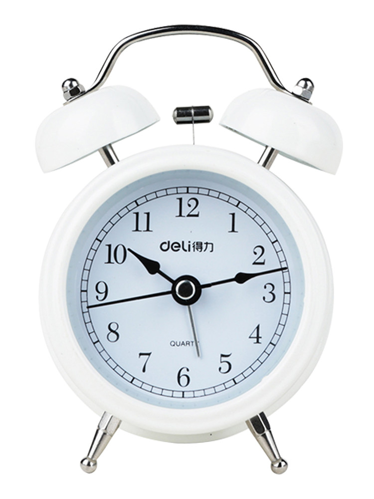 得力精工闹铃夜灯夜光静音简约学生用卧室儿童迷你小闹钟复古床头时钟