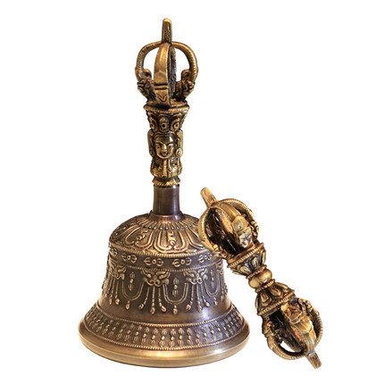 藏传佛教 纯铜古金密宗法器 手摇转经轮筒莲花底座 双层 灯台摆件