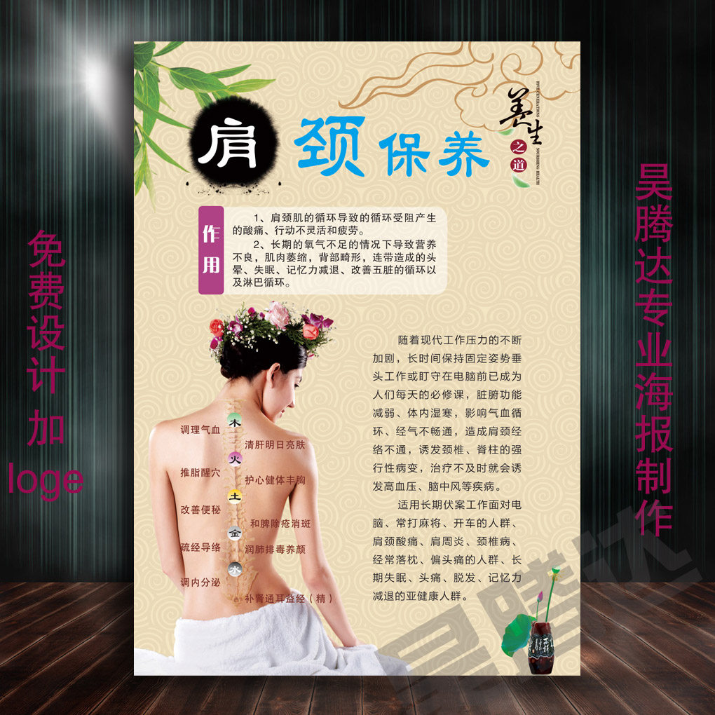宣传养生馆 美容院 中医养生 知识挂图 海报 kt板 肩颈保养368-9