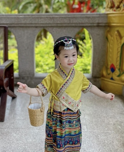 西双版纳傣族服装女童中国风套装洋气夏季两件套民族舞蹈服表演服