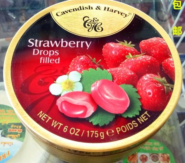 2罐包邮德国 strawberry drops嘉云斯草莓味夹心糖果夹心糖果175g