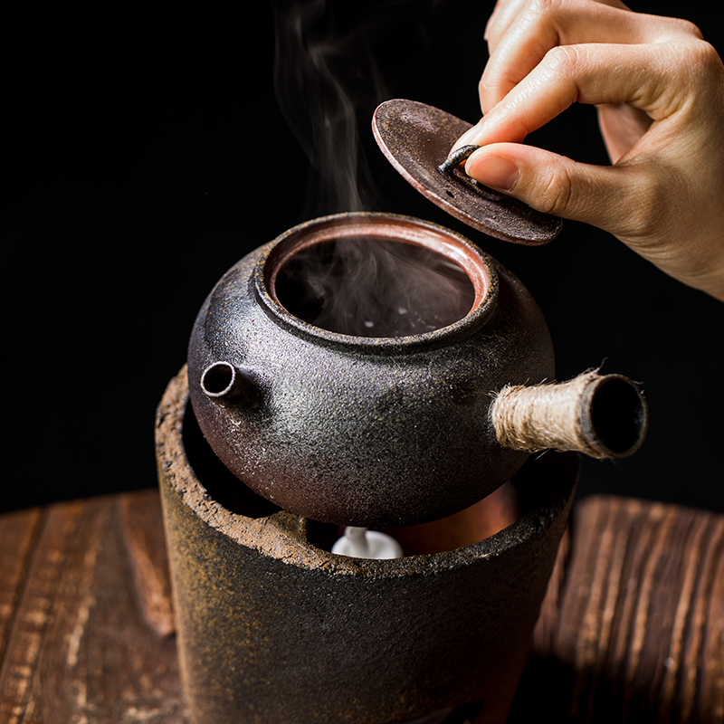 日式复古侧把煮茶壶陶泥煮茶器电陶炉