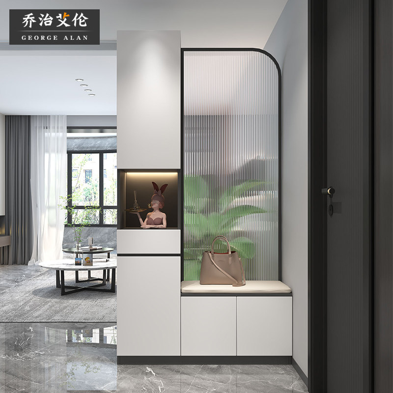 轻奢玄关柜鞋柜一体现代简约入户长虹玻璃屏风客厅隔断柜间厅柜