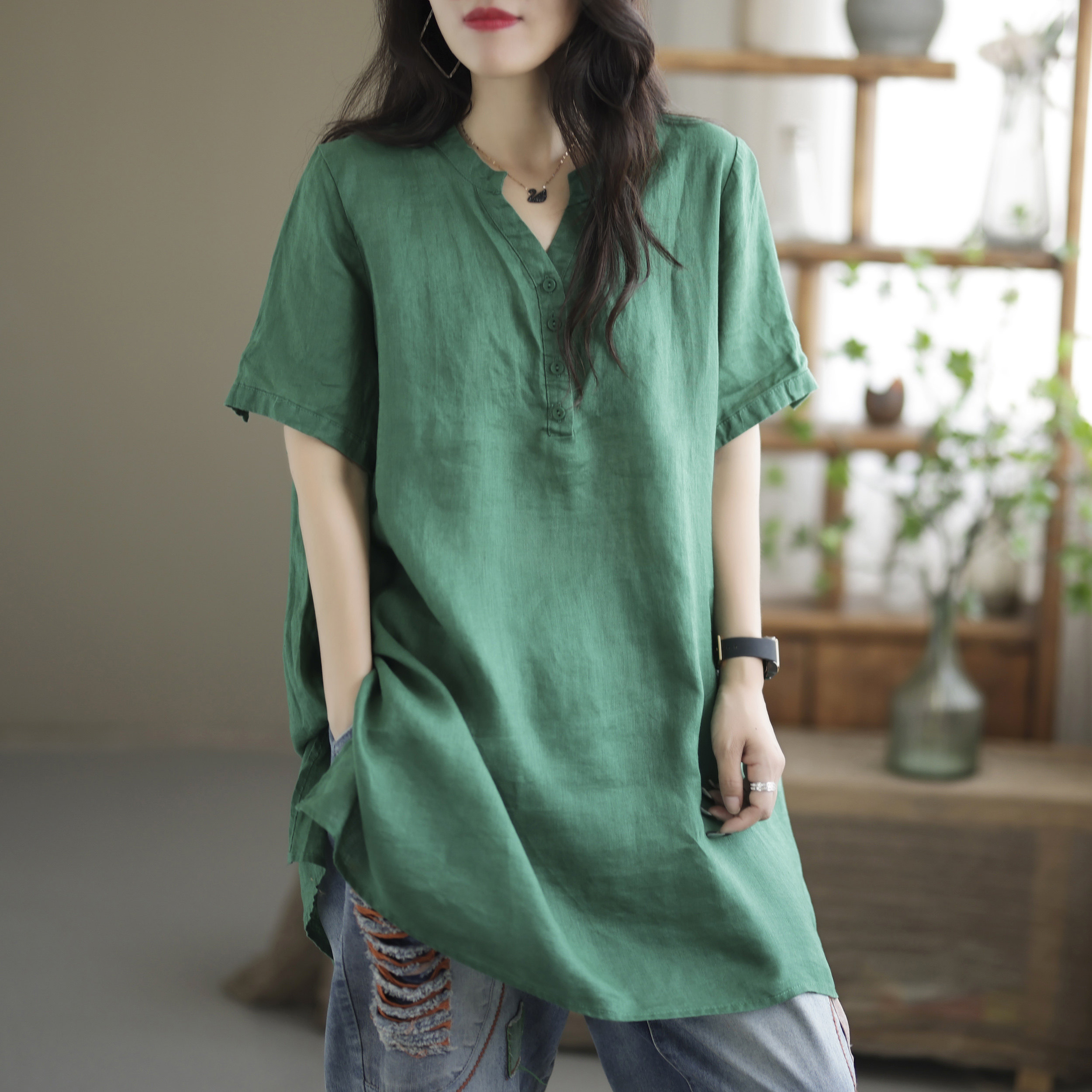 长款宽松休闲衬衫女