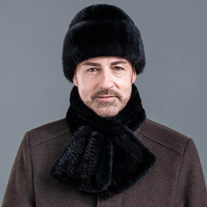 水貂毛皮草帽子男士冬季中老年人保暖裘皮帽父亲貂皮老人帽地主帽