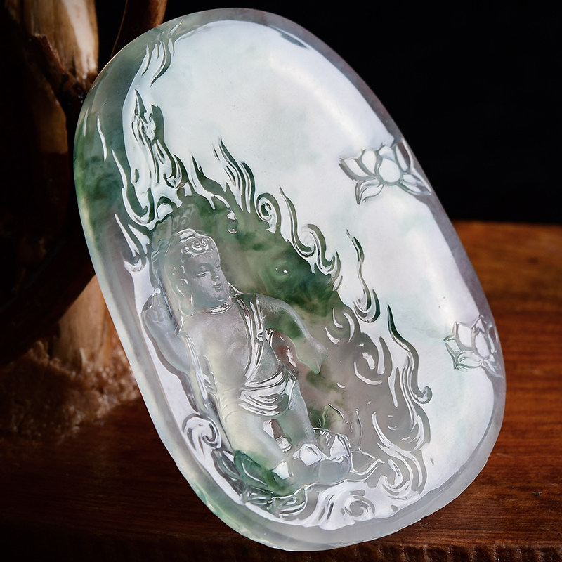 杨树明大师监制作品天然a货翡翠冰种宝宝佛吊坠38.57g