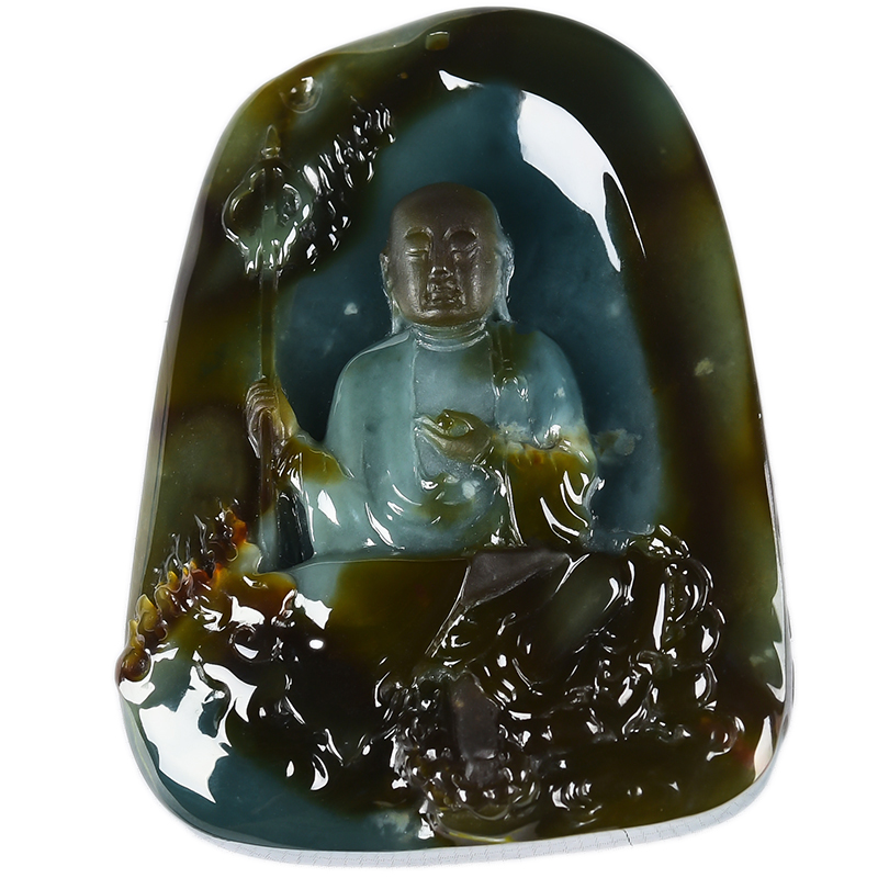 杨树明大师工作室作品天然a货翡翠地藏王菩萨吊坠45.85g