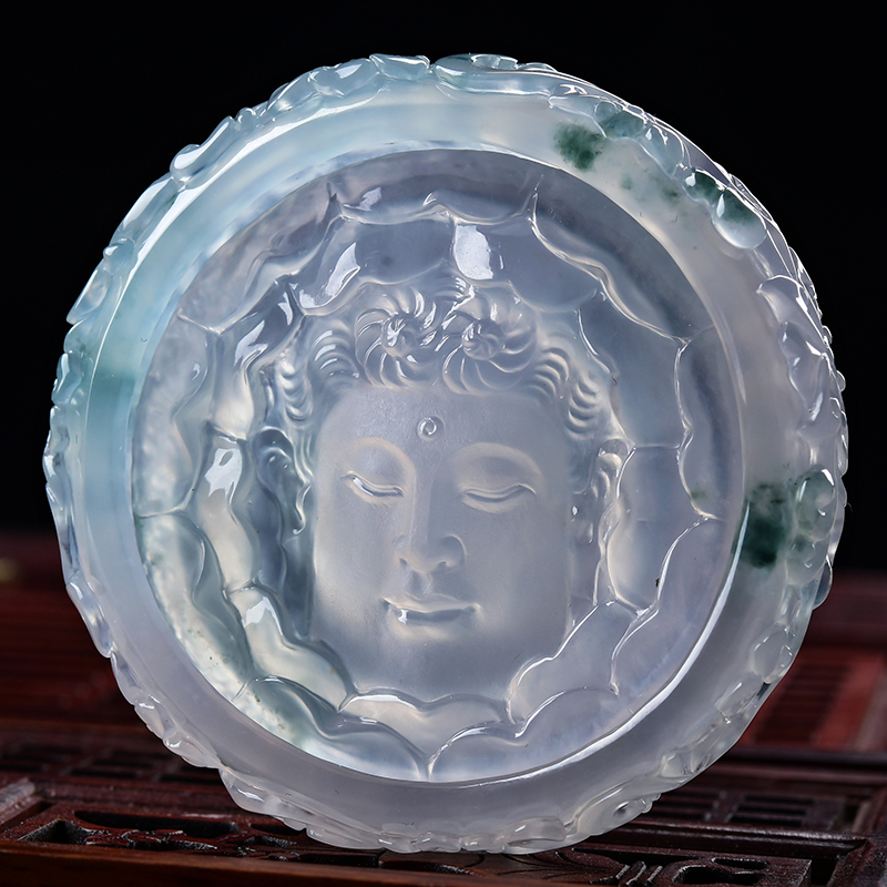 杨树明大师亲工作品天然缅甸a货翡翠冰种花开见佛吊坠49.97g