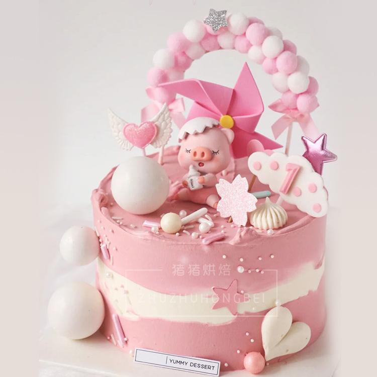 奶瓶猪宝宝烘焙蛋糕装饰摆件蛋壳小猪皇冠风车100天云朵周岁插件