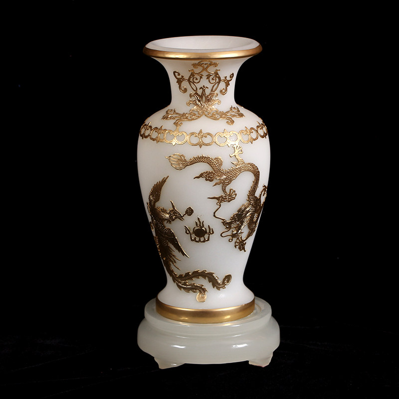 工美大师李冰 金镶玉龙凤观音瓶