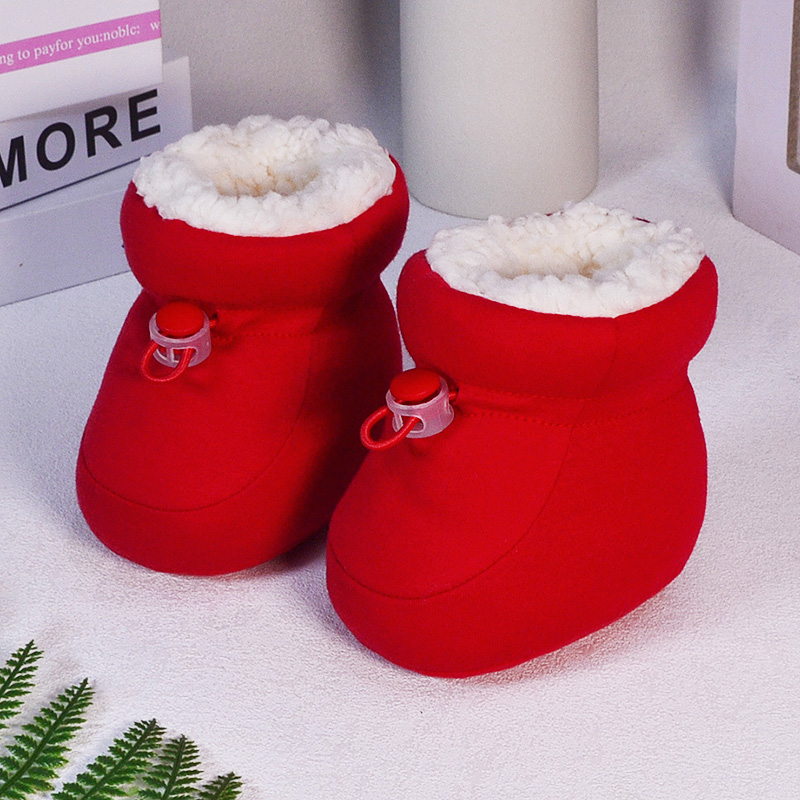 巧巧牛婴儿棉鞋加绒保暖冬季新生儿鞋子喜庆红色抓周鞋宝宝毛蹄子