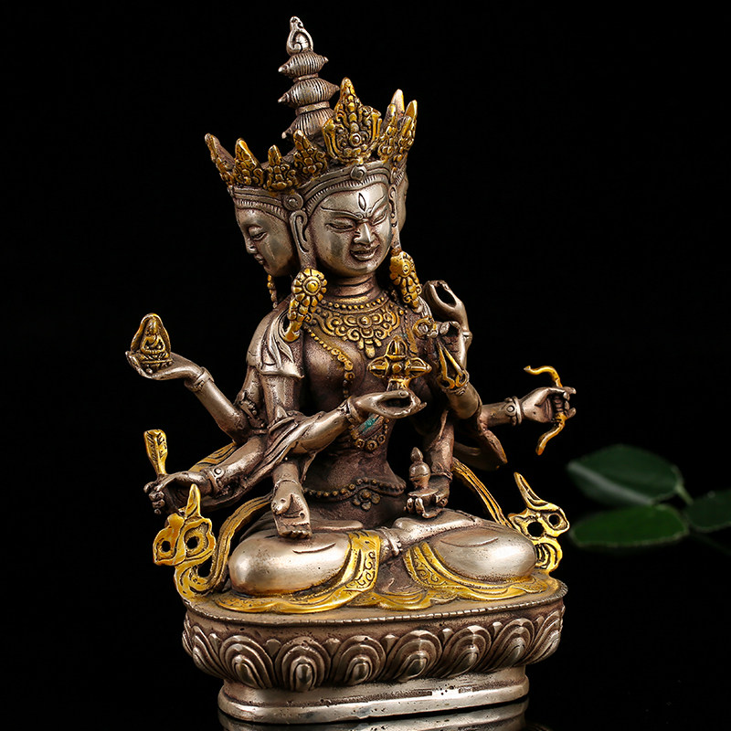 义拍铜胎鎏金三头八臂佛 上海寿安寺 寺院加持 1370g