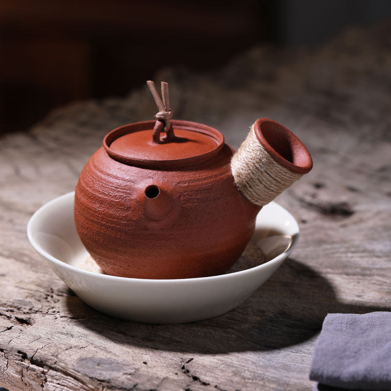 全手工紫砂朱泥壶小品壶 急需壶侧把壶 家用陶瓷泡茶壶潮州手拉壶