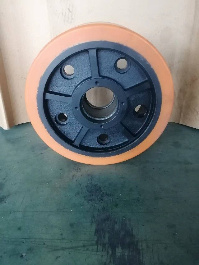 6吨叉车前轮载重轮子285*100-68-4孔 heli承重轮pu包胶轮