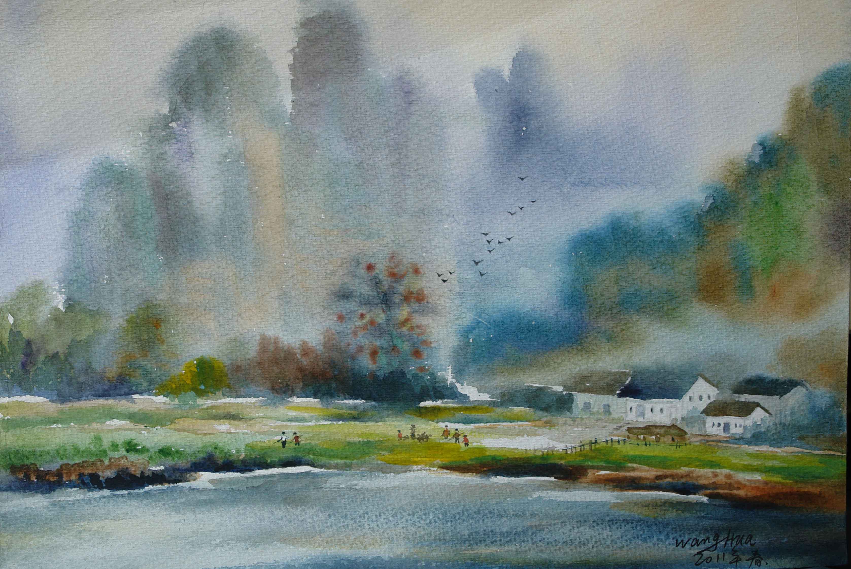 学院派画家王华作品:《家乡的早春》