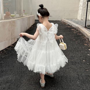 女童夏季白色连衣裙新款超仙吊带纱裙表演服儿童装蝴蝶翅膀公主裙